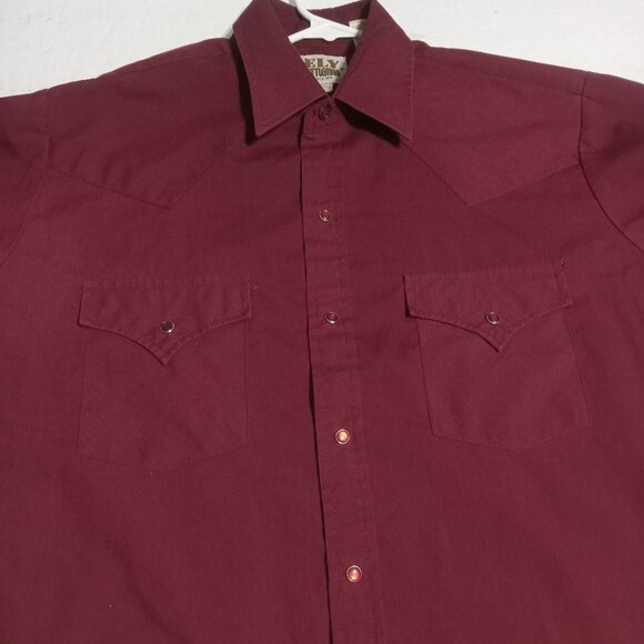 Ely Cattleman Maroon Dark Red Button Down LS Western Shirt Pearlized Snaps SZ M - Picture 1 of 8